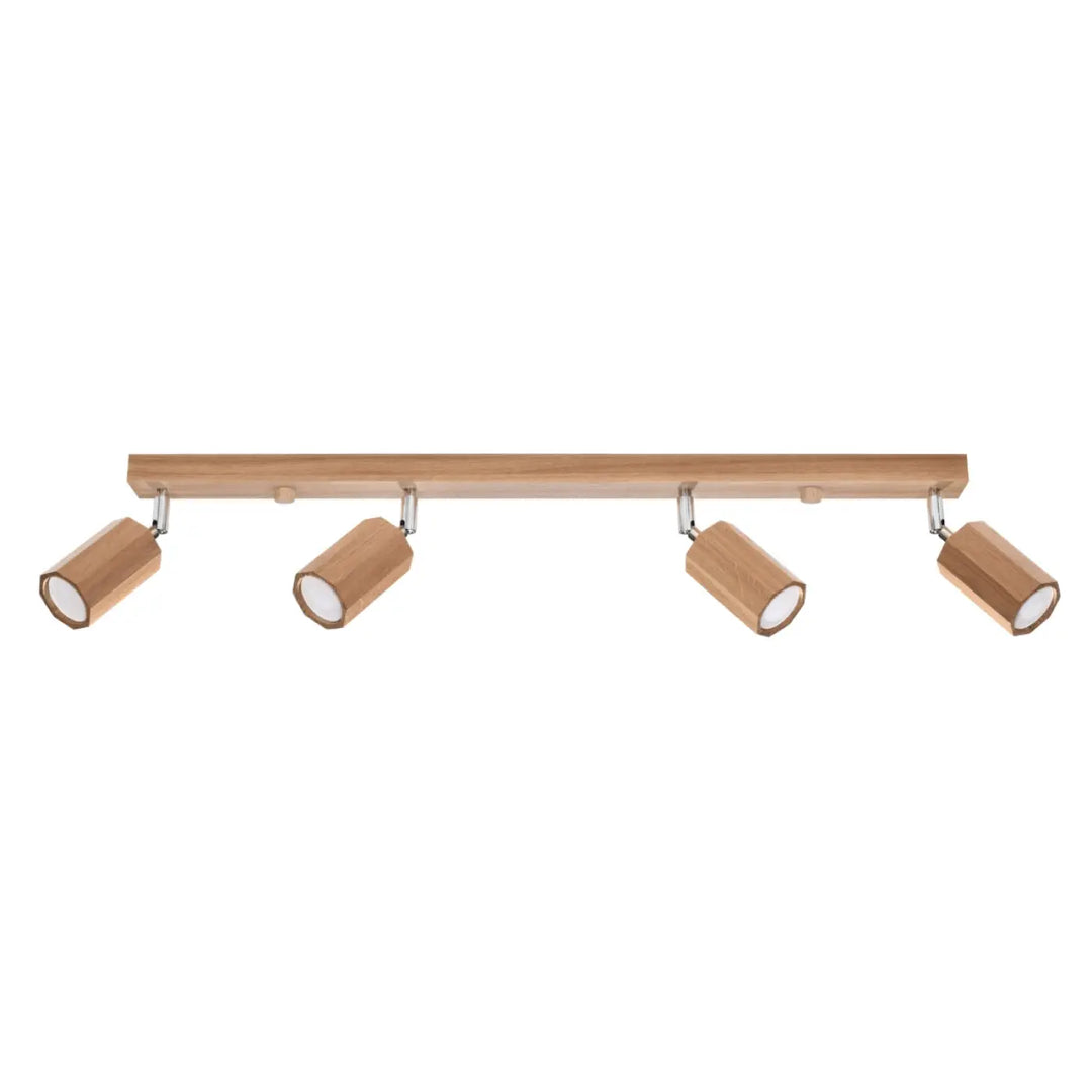 Plafonnier zeke chêne avec quatre spots cylindriques réglables lampe zeke style loft en bois clair