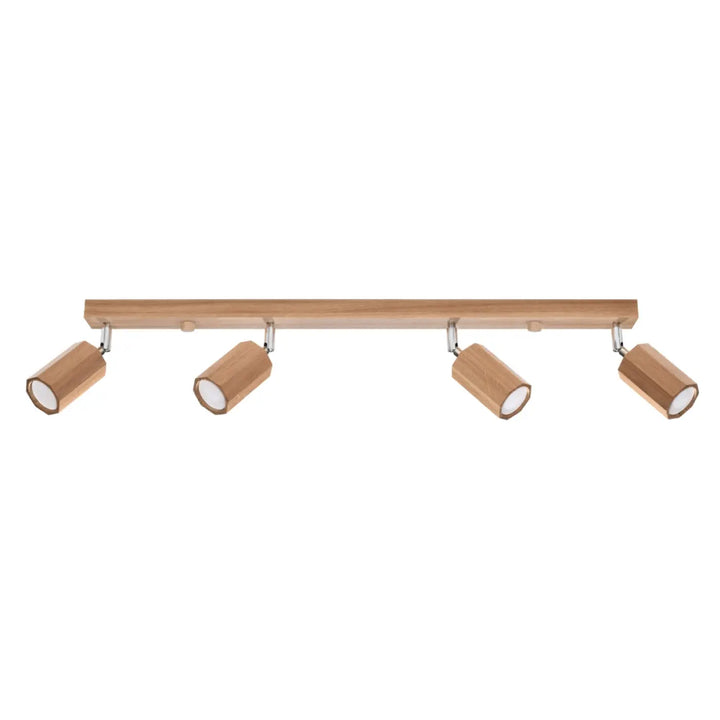 Plafonnier zeke chêne avec quatre spots cylindriques réglables lampe zeke style loft en bois clair