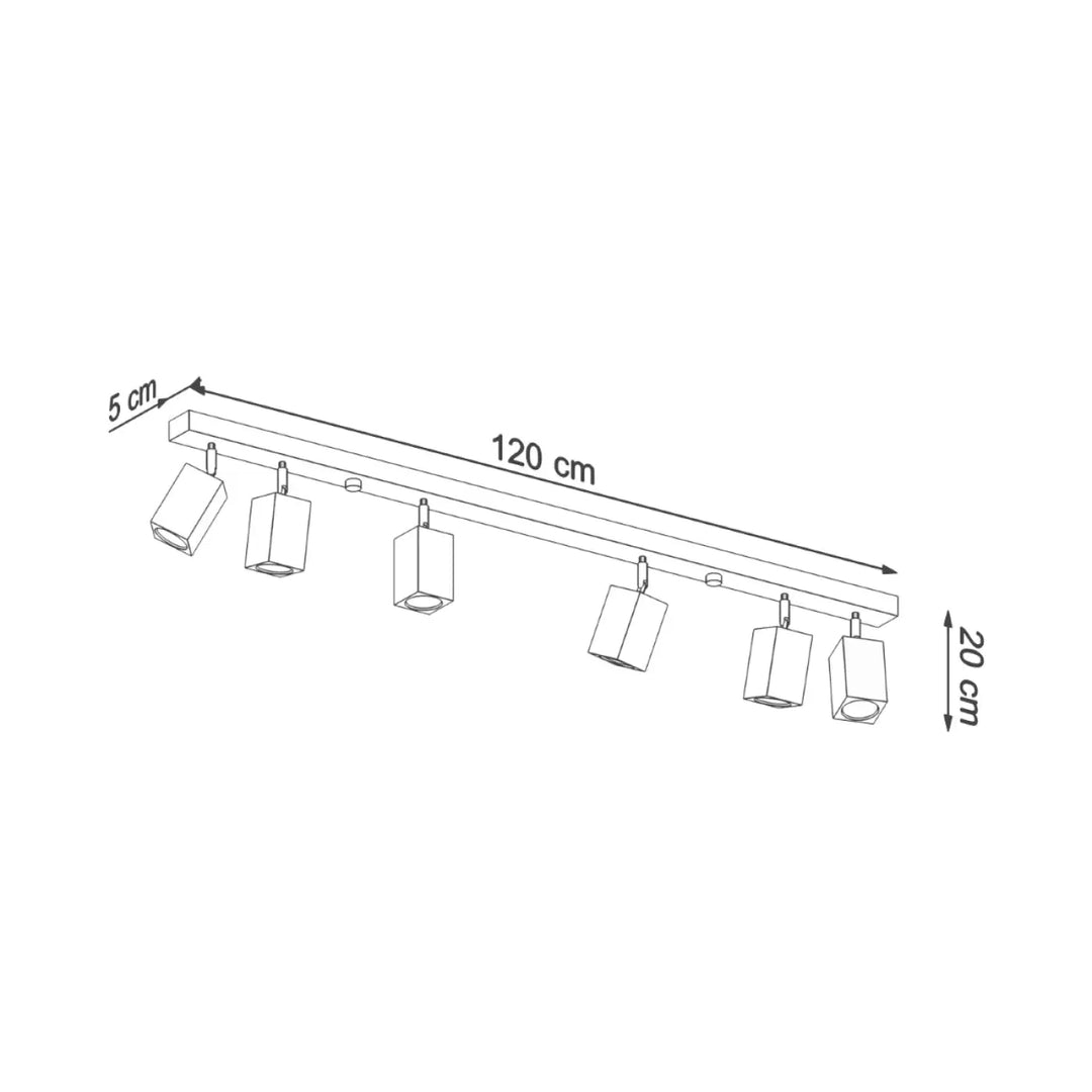 Luminaire plafonnier lampe keke 6 en chêne avec cinq spots rectangulaires ajustables style loft bois s’intégrera parfaitement