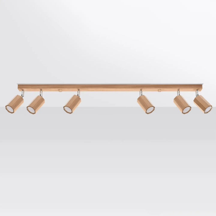 Plafonnier zeke 6 en bois clair avec six spots ajustables cuivre bois s intégrera parfaitement en intérieur