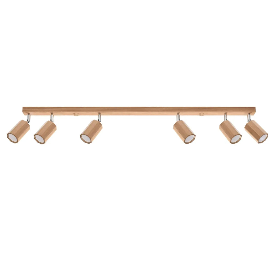 Plafonnier zeke 6 en bois clair avec six spots cylindriques ajustables, lampe zeke bois s’intégrera parfaitement