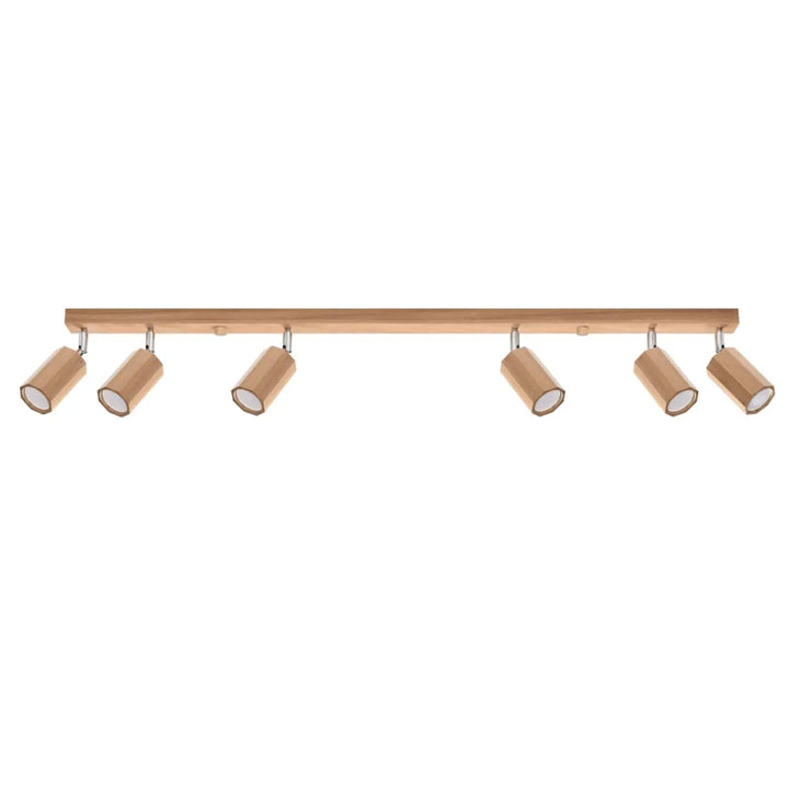 Plafonnier zeke 6 en bois clair avec six spots cylindriques ajustables, lampe zeke bois s’intégrera parfaitement