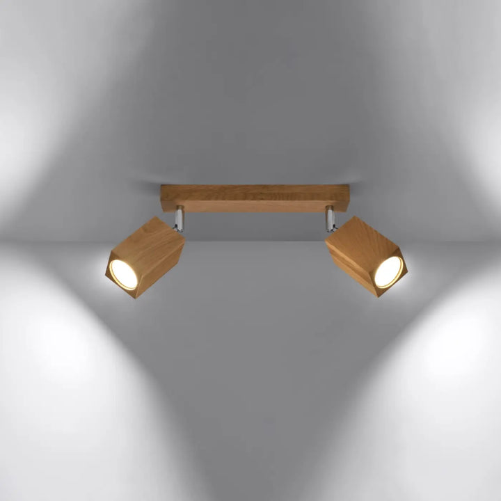 Luminaire plafonnier lampe keke bois finition chêne avec deux spots orientables style loft bois s’intégrera parfaitement