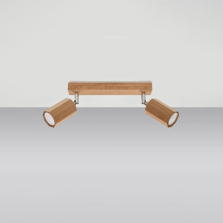 Plafonnier zeke 2 en bois naturel chêne avec double tête moderne et joints métalliques élégants pour intérieur contemporain