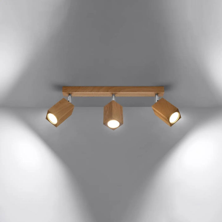 Plafonnier keke en chêne avec trois spots led chaleureux orientables style loft pour sentez-vous mieux chez vous