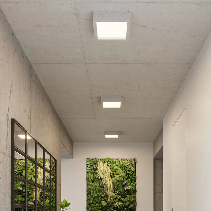 Luminaire plafonnier riza avec éclairage blanc lumineux et finition béton moderne pour aménagements industriels