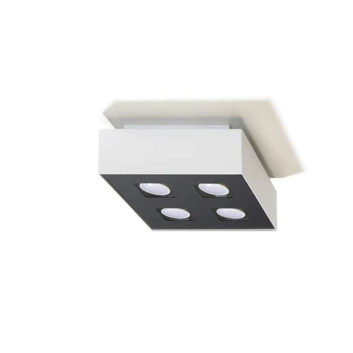 Luminaire plafonnier moderne mono 4 blanc avec sources lumineuses led encastrées et spot allongé noir et blanc
