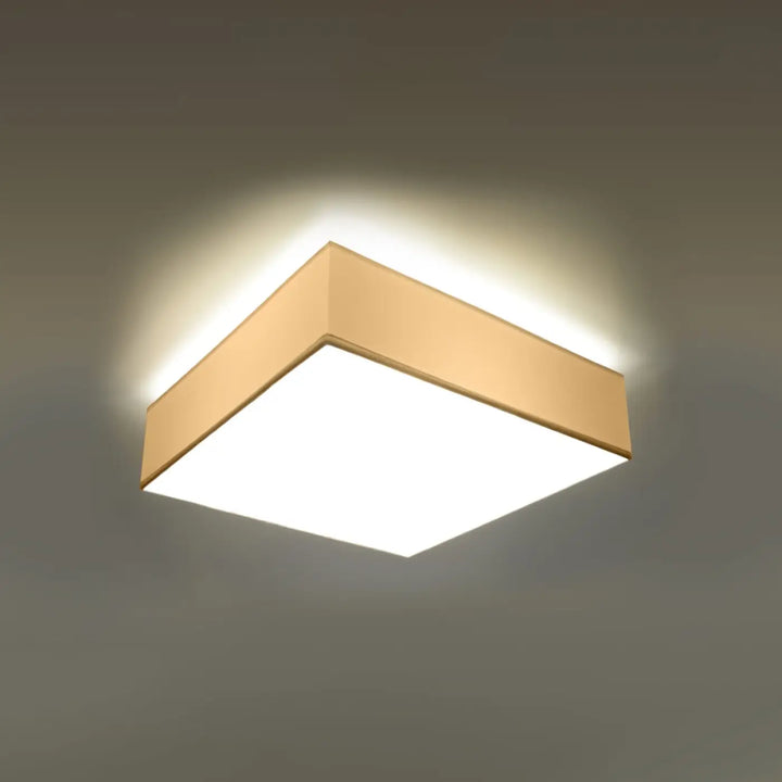 Plafonnier carré modern avec cadre or chaud et panneau blanc lumineux éclairage polyvalent forme riche horus 35 blanc