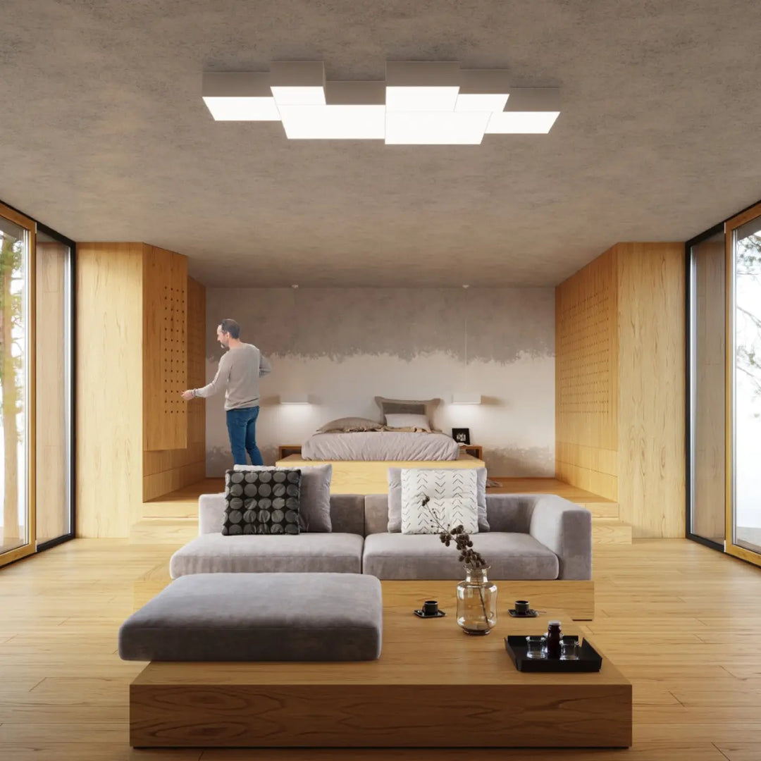 Luminaire plafonnier horus 35 blanc avec éclairage polyvalent en forme riche pour un plafonnier carré moderne