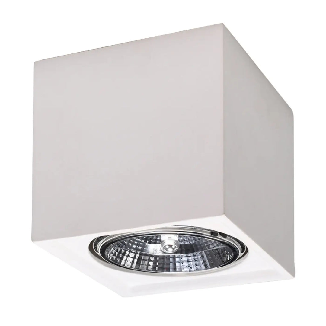 Luminaire plafonnier seida blanc avec encastrement carré et logement ampoule chrome en céramique seida pour atmosphère unique