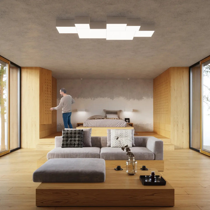 Luminaire plafonnier horus blanc avec forme riche et éclairage polyvalent pour un plafonnier carré moderne
