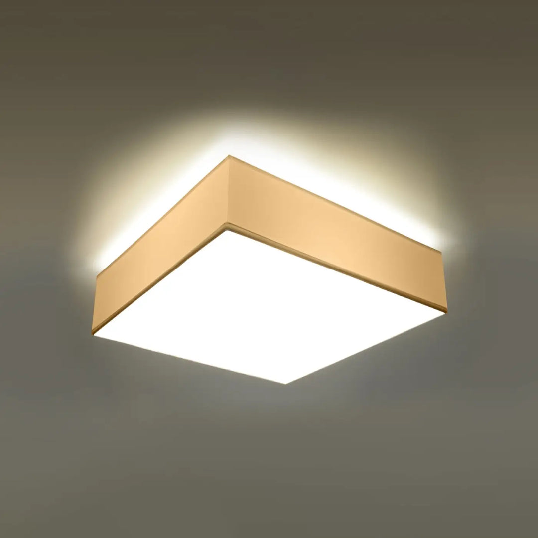 Plafonnier carré horus 55 avec cadre or chaud et panneau lumineux blanc pour éclairage polyvalent et forme riche
