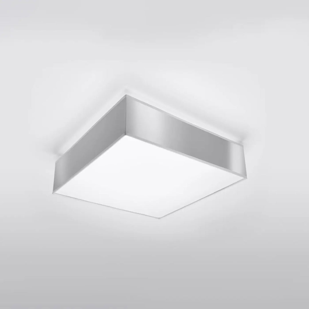 Plafonnier carré horus 35 gris avec cadre métallique argenté et éclairage polyvalent à forme riche diffuse