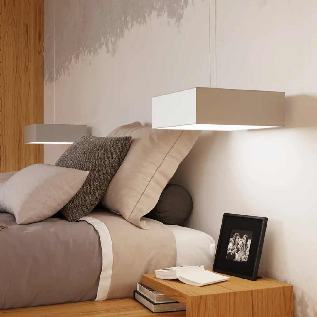 Plafonnier carré horus 45 gris avec éclairage polyvalent led intégré et forme riche rectangulaire moderne blanche
