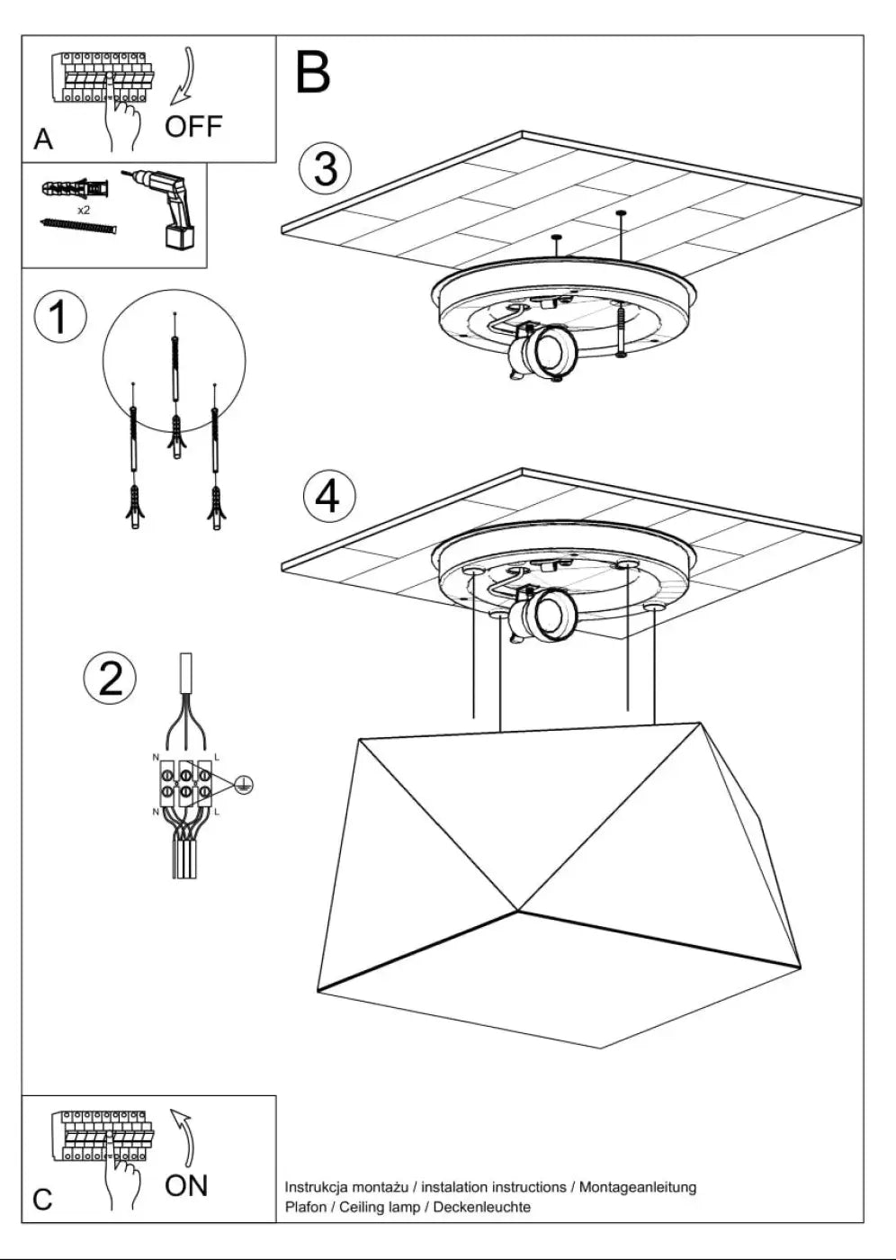 Plafonnier hexa 25 argent avec abat-jour géométrique facetté carré et base circulaire pour éclairage exclusif