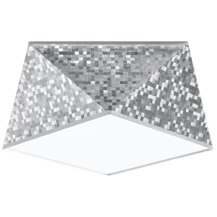 Plafonnier hexa 25 argent avec lumière mosaïque argentée et panneau central blanc au design géométrique exclusif