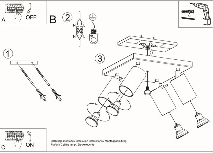 Le plafonnier ring 4 chromé en métal et verre avec bras réglables offre une demi-obscurité chaleureuse moderne