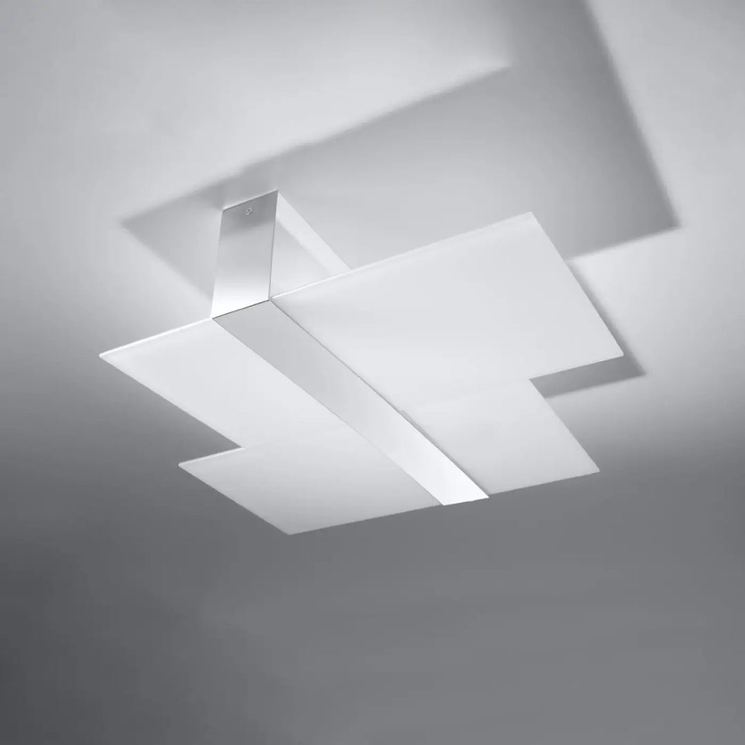 Plafonnier fonctionnel massimo chrome en verre blanc met avec panneaux géométriques pour chambre à coucher moderne