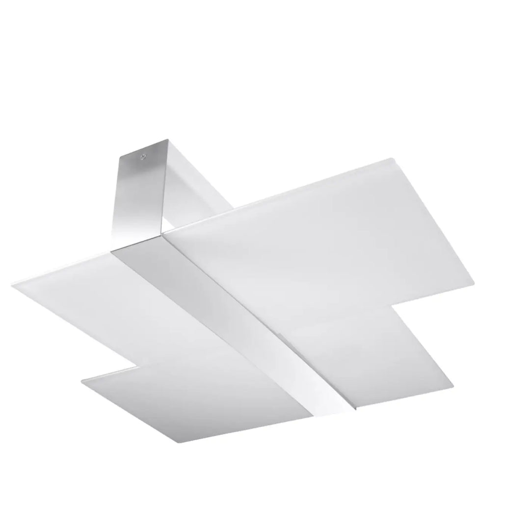 Luminaire plafonnier massimo chrome en verre blanc met avec panneaux géométriques angulaires, plafonnier fonctionnel pour chambre à coucher