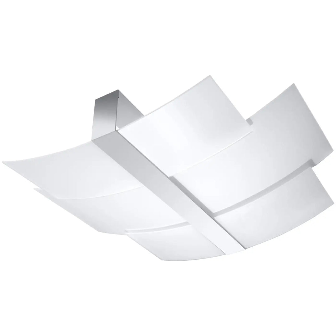 Plafonnier fonctionnel celia chrome avec panneau géométrique blanc et cadre métallique au design intemporel