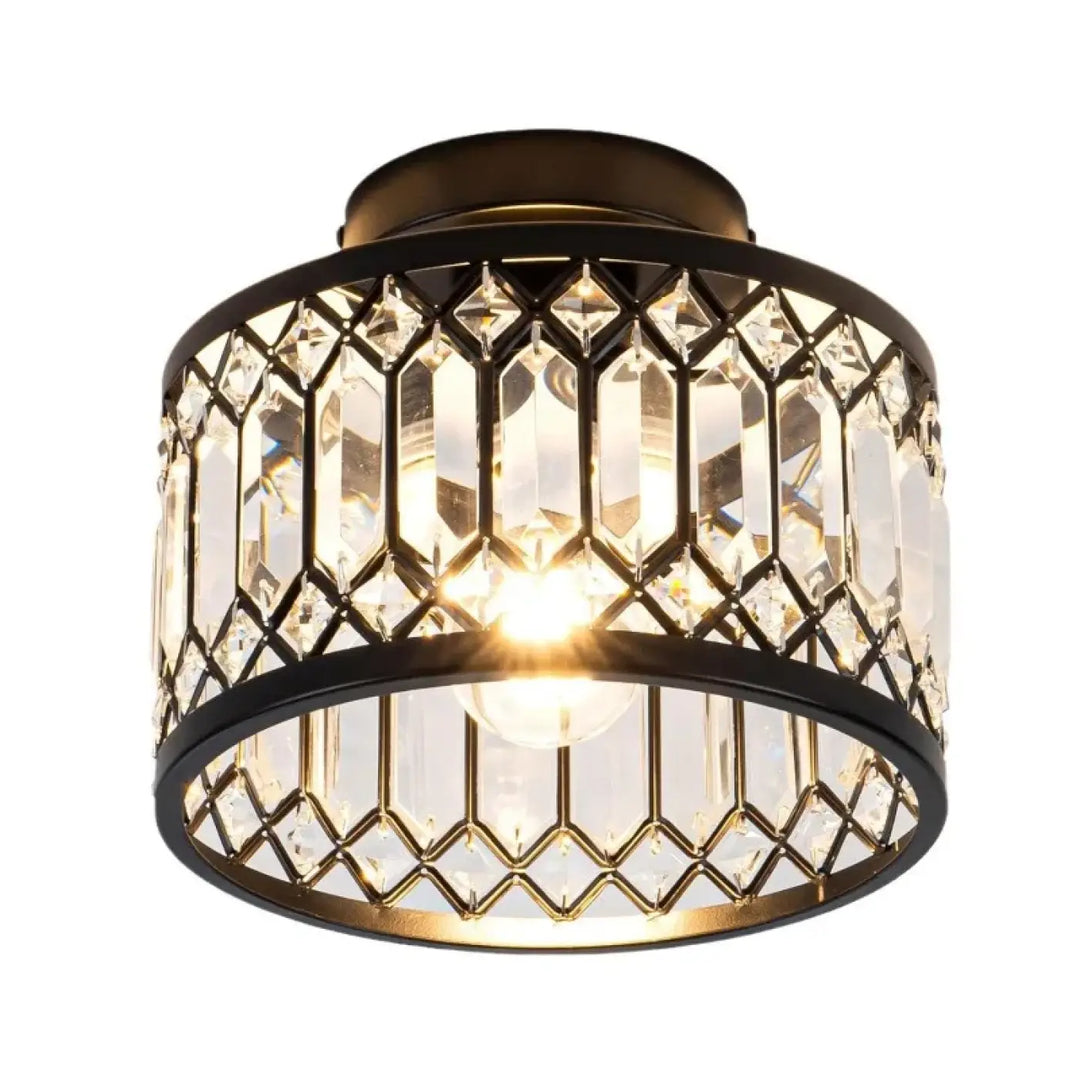 Luminaire plafonnier mirelys en métal noir avec cristaux lumineux et design géométrique en treillis