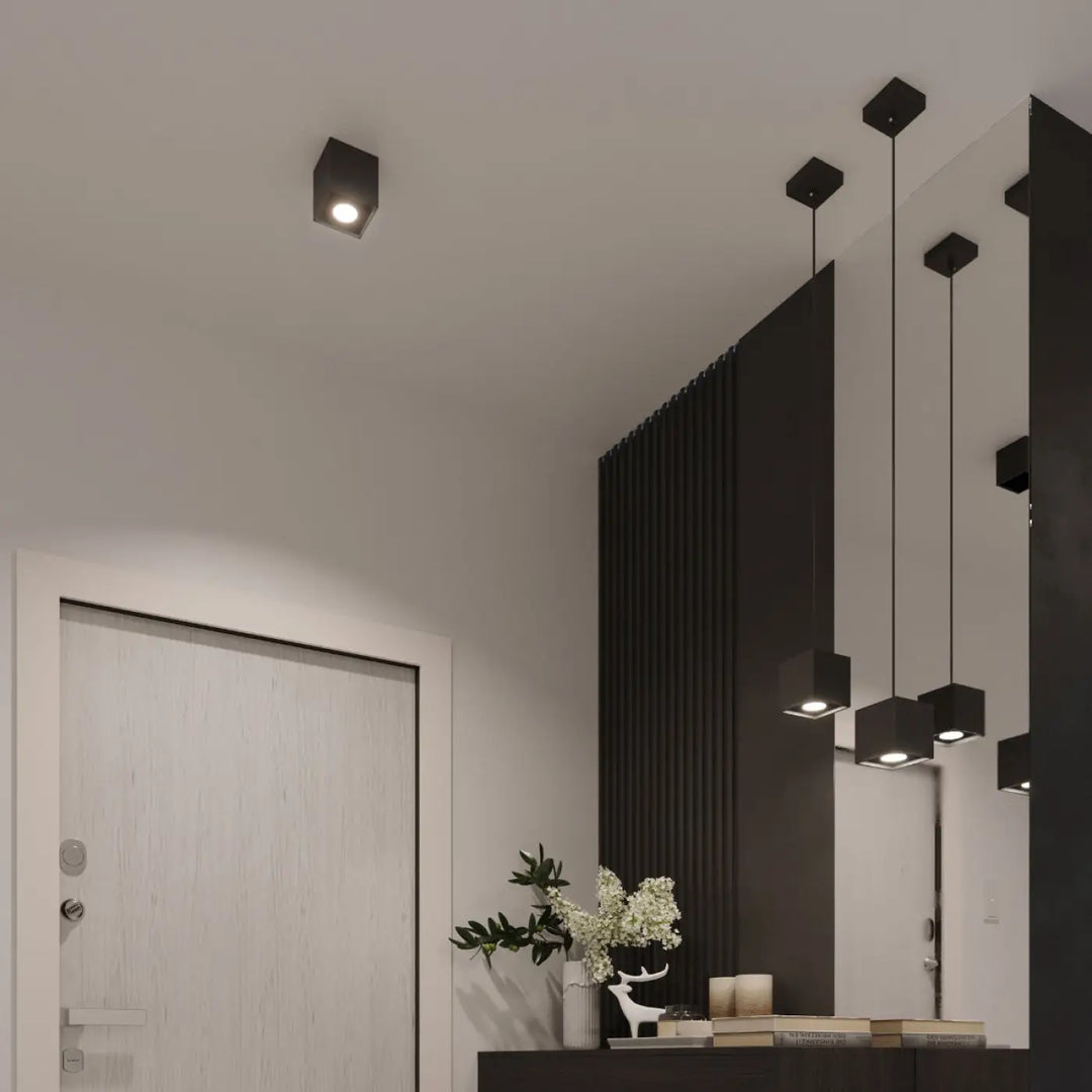Luminaire plafonnier quad 1 noir avec suspensions carrées modernes montées individuellement pour magnifique décoration