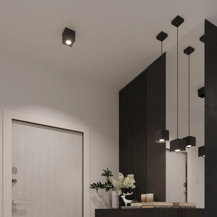 Luminaire plafonnier quad 1 noir avec suspensions carrées modernes montées individuellement pour magnifique décoration