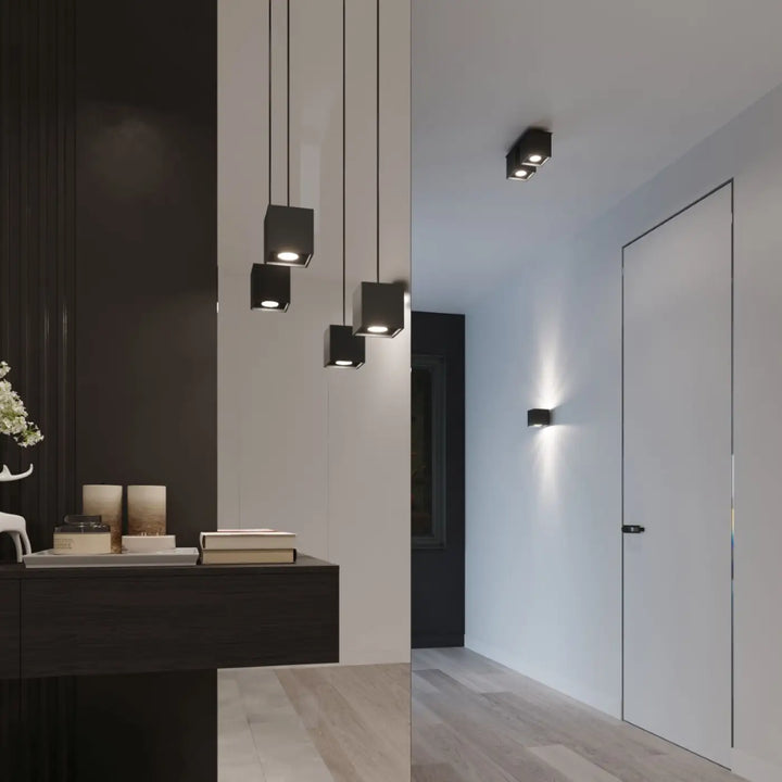 Plafonnier quad noir en cubes suspendus montées individuellement pour une magnifique décoration intérieure
