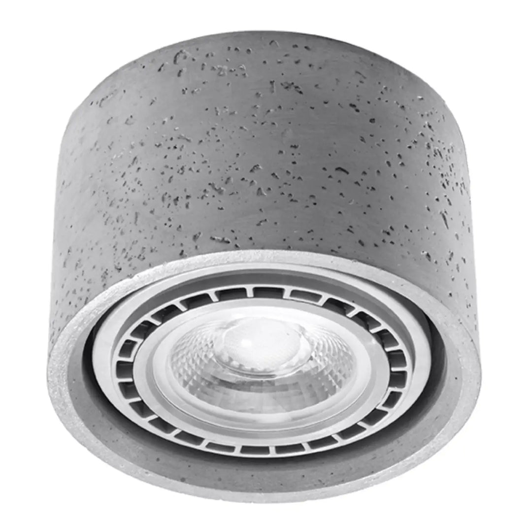 Plafonnier basic en béton gris avec finition métallique argentée et ampoule led style loft sentez mieux