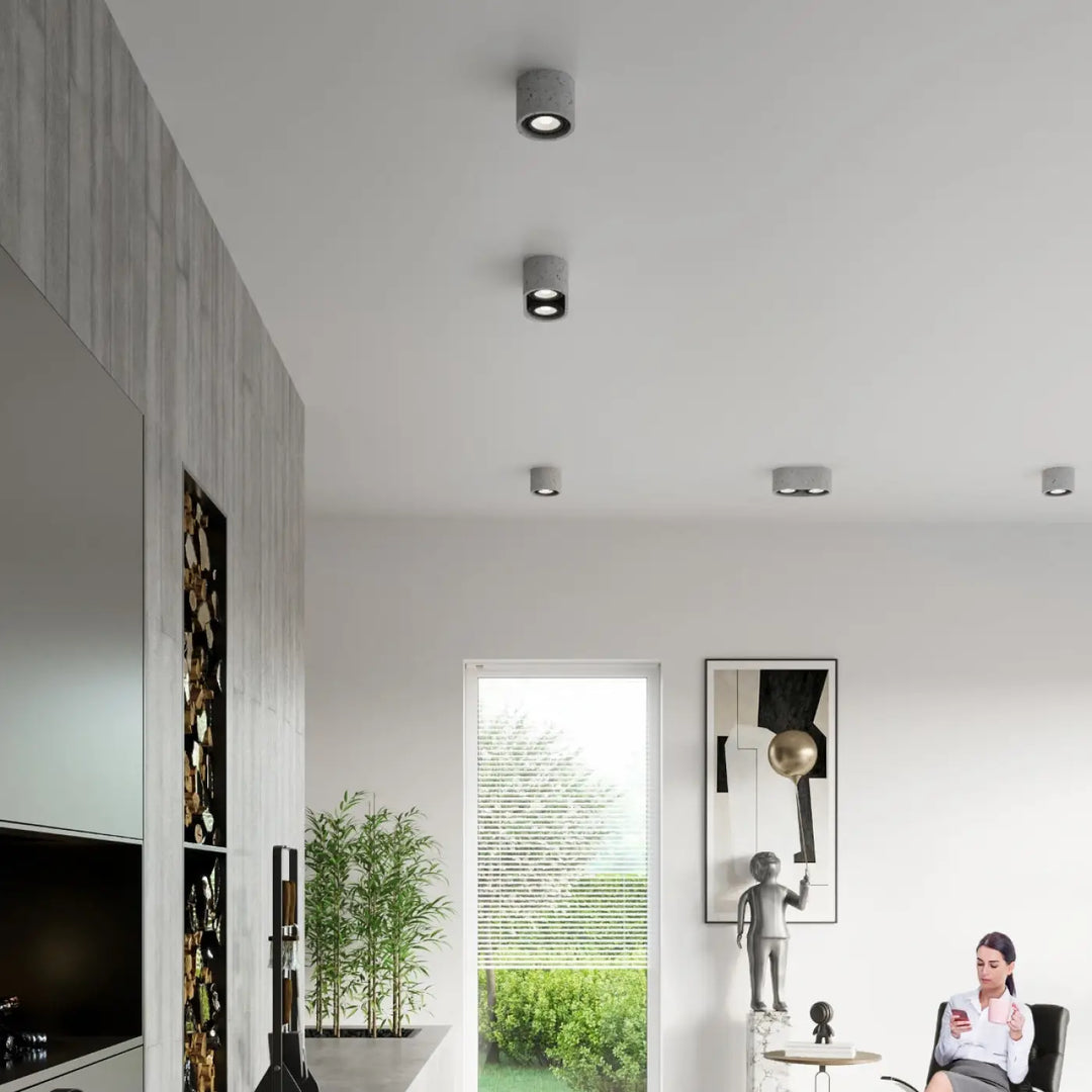 Luminaire plafonnier basic 1 en béton avec spots encastrés gris mat de style loft pour sentez mieux