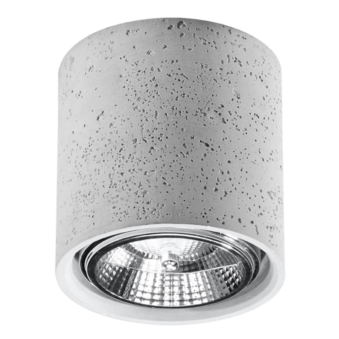 Luminaire plafonnier béton cullo gris cylindrique avec réflecteur chrome poli et forme simple en béton durable