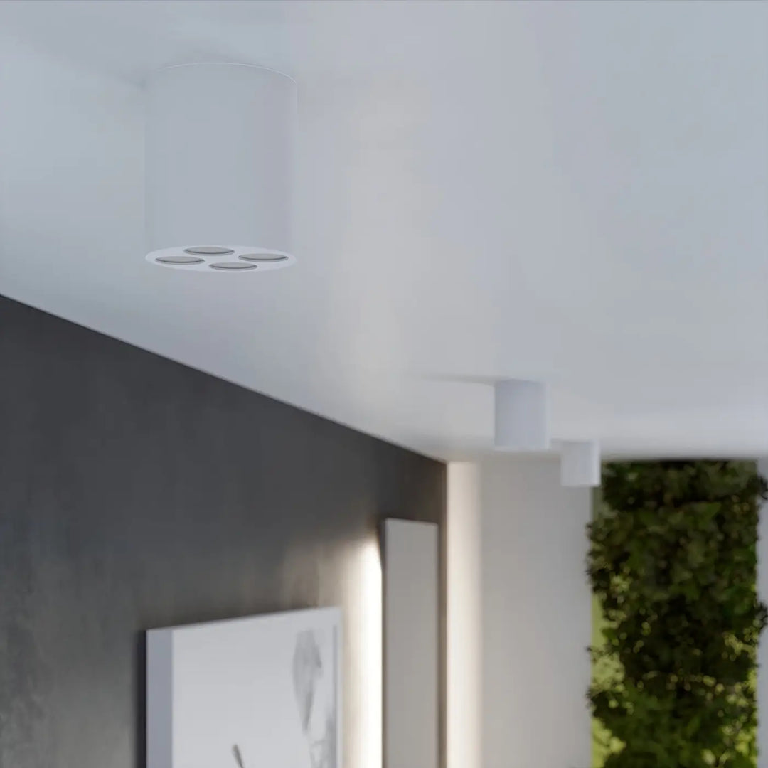 Luminaire plafonnier zoe led blanc lampe zoe design moderne avec quatre leds circulaires pour une combinaison parfaite