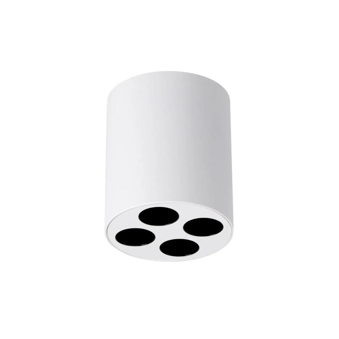 Lampe zoe plafonnier blanc cylindrique avec quatre ouvertures circulaires noires design moderne combinaison parfaite