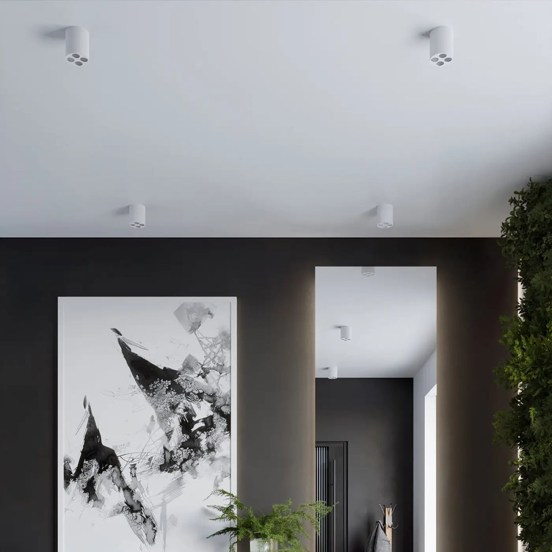 Luminaire plafonnier zoe led blanc avec quatre lampes zoe led rondes combinaison parfaite de design moderne