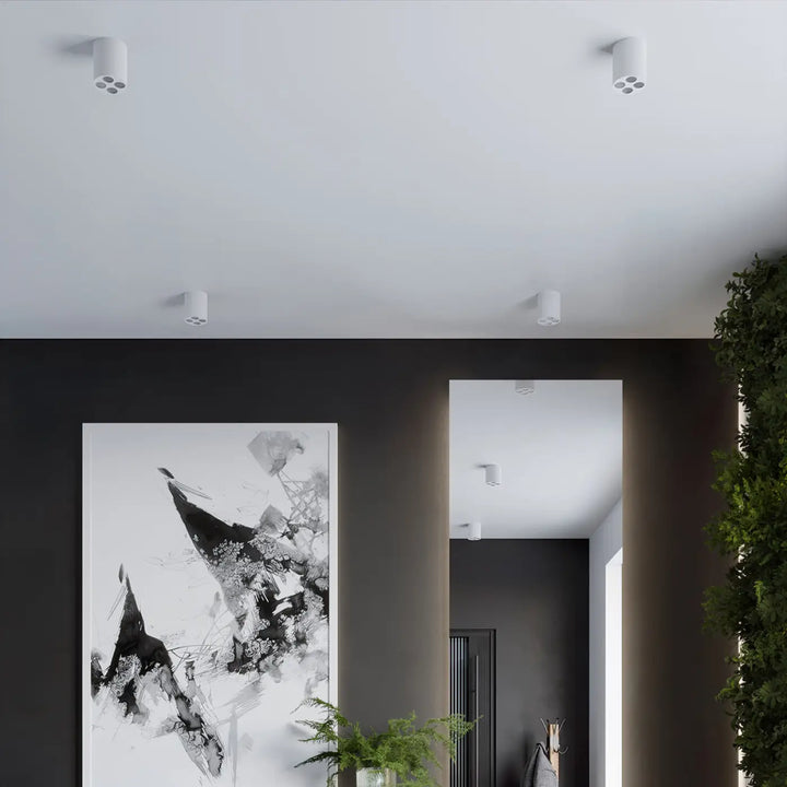 Luminaire plafonnier zoe led blanc avec quatre lampes zoe led rondes combinaison parfaite de design moderne