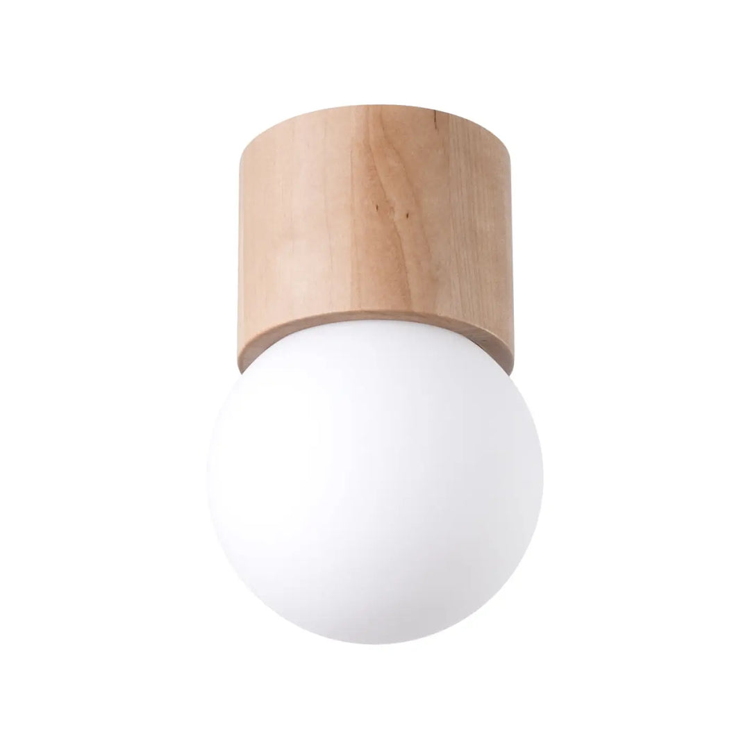 Luminaire plafonnier boomo 8 style raffiné avec abat-jour en verre satiné blanc et bois naturel minimalisme scandinave