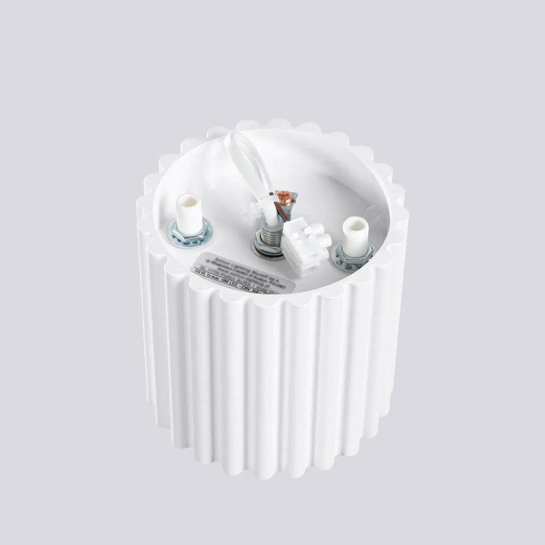Luminaire plafonnier aura 1 blanc avec forme unique inspirée cylindrique et câblage interne visible