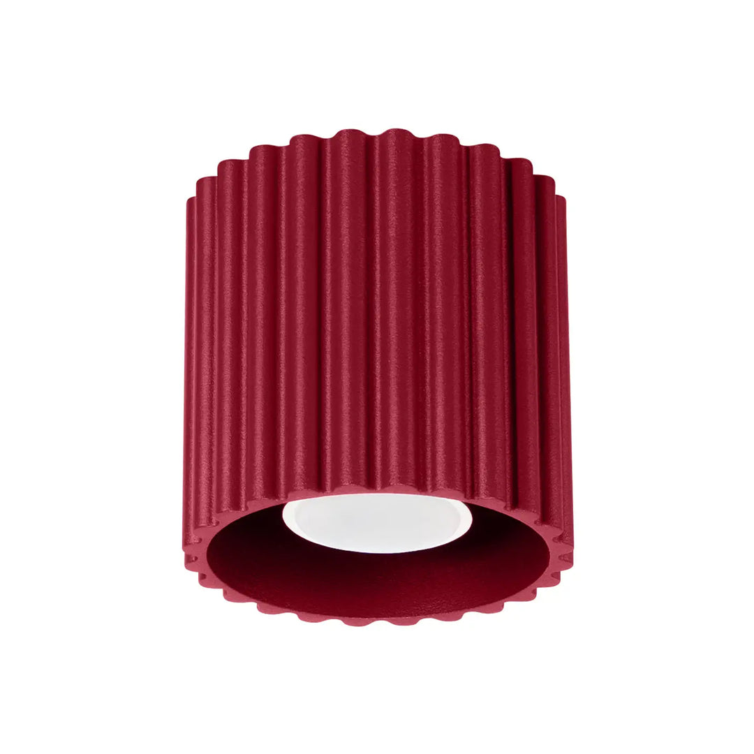 Luminaire plafonnier aura 1 bordeaux en forme unique inspirée avec lumière led blanche et extérieur cannelé rouge