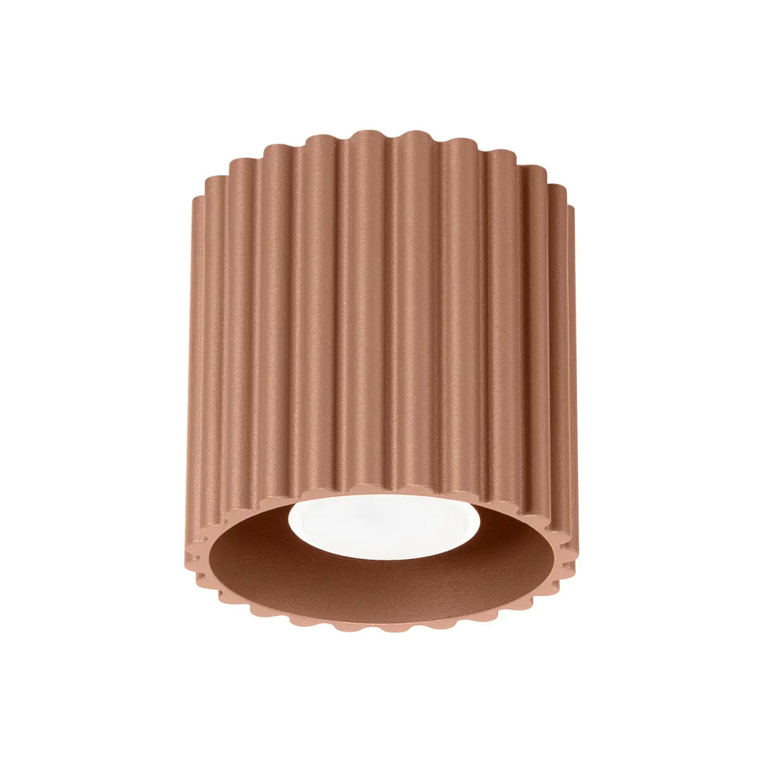 Luminaire plafonnier aura 1 moka cuivre forme unique inspirée avec rainures verticales et bord festonné