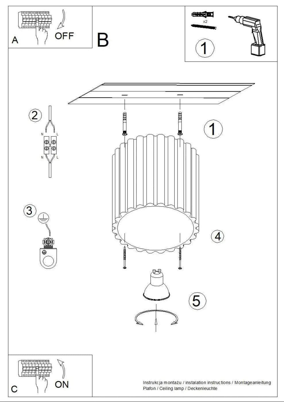 Luminaire plafonnier aura 1 peach en forme unique inspirée avec design cylindrique cannelé et base festonnée en noir et blanc