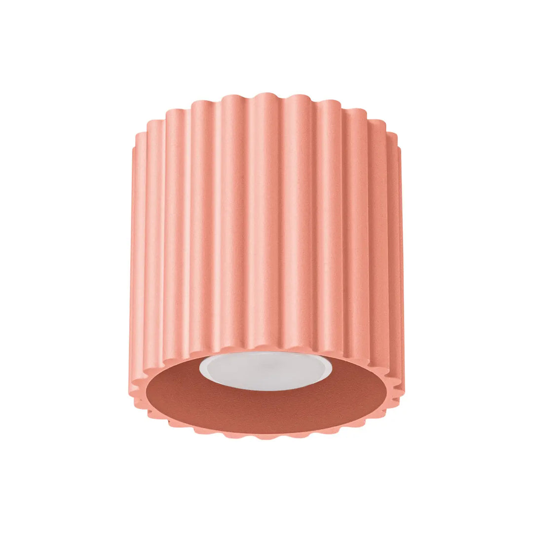 Luminaire plafonnier aura 1 corail rose avec forme unique inspirée, cylindrique à rainures verticales et bord scallopé