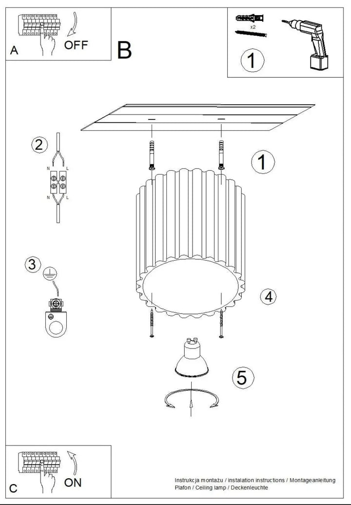 Luminaire plafonnier aura 1 ultramarine avec forme unique inspirée, abat-jour cylindrique cannelé et bordure festonnée