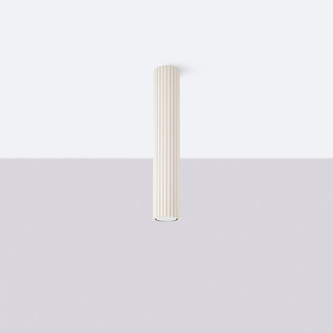 Luminaire plafonnier karbon 40 beige en design minimaliste avec ampoules gu10 interchangeables et fût cylindrique cannelé