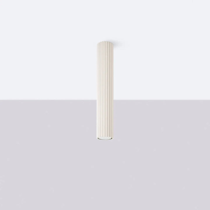 Luminaire plafonnier karbon 40 beige en design minimaliste avec ampoules gu10 interchangeables et fût cylindrique cannelé