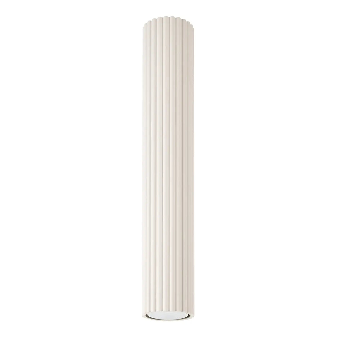 Luminaire plafonnier karbon 40 beige avec design minimaliste cylindrique à rainures verticales et ampoules gu10 interchangeables