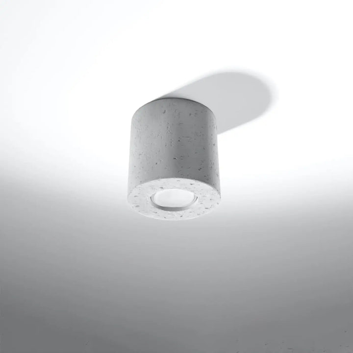 Plafonnier orbis beton en béton cylindrique gris texturé avec ampoule led encastrée circulaire au centre du plafond