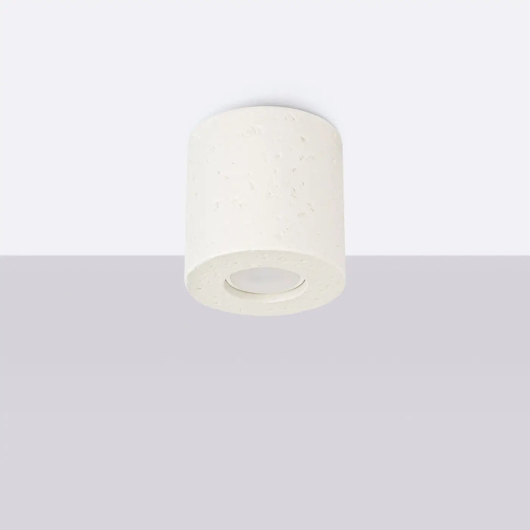 Plafonnier orbis beige forme moderne en cylindre blanc avec finition mate texturée accent décoratif unique
