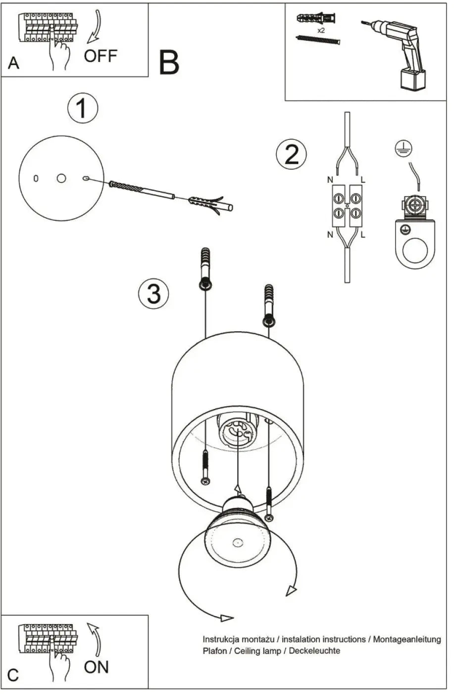 Luminaire plafonnier orbis 1 blanc avec boîtier cylindrique et schéma de câblage interne en bois naturel