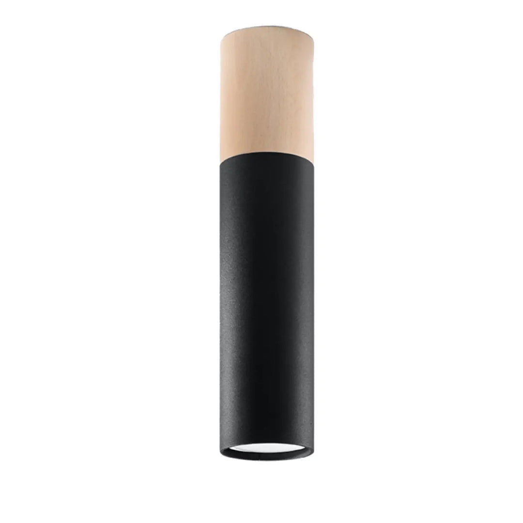 Luminaire plafonnier moderne pablo noir avec bas mat noir et haut bois naturel pour un style pointe moderne pablo disponible
