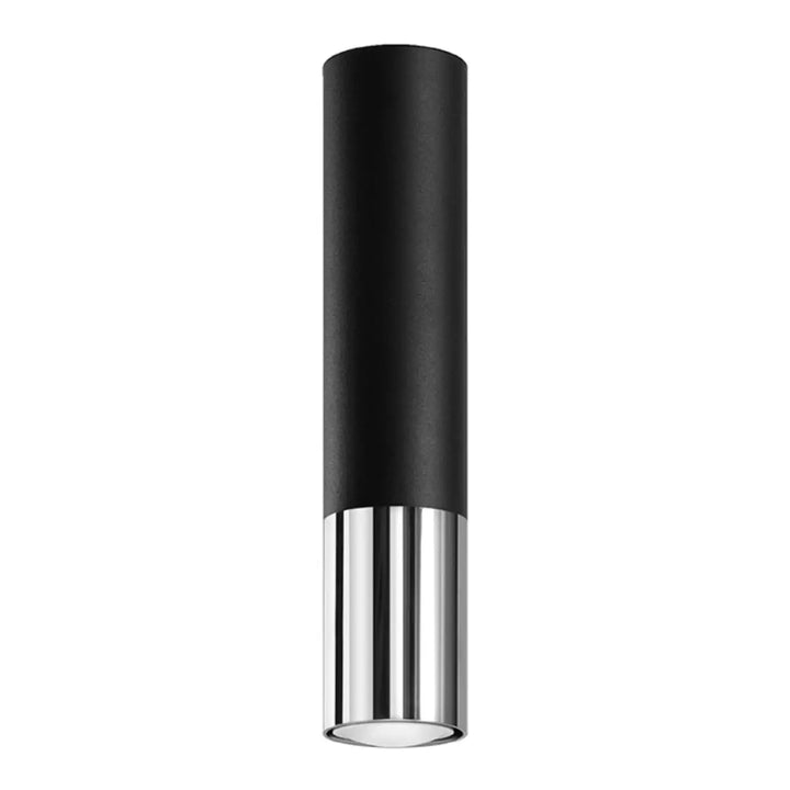 Plafonnier loopez noir cylindrique avec finition mate élégante et base en chrome aux métalliques brillants
